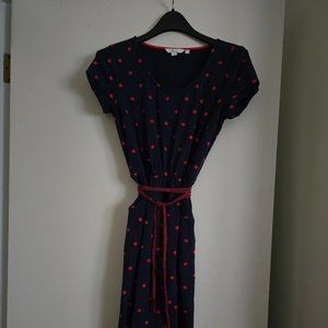 Women's Boden Dress size 4 Petite Navy 95/5 Cotton with red polka dots